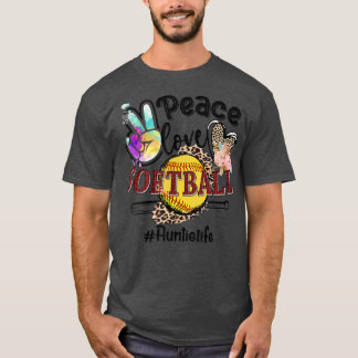 Peace Love Softball Auntie Life Mom Grandma Leopar T-Shirt