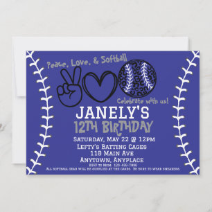 Peace Love Softball Birthday Invitation