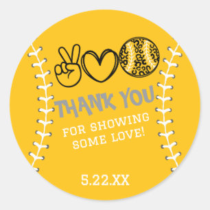 Peace Love Softball Birthday Invitation Classic Round Sticker