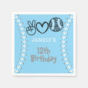 Peace Love Softball Birthday Napkins