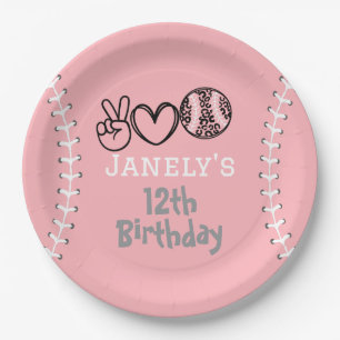Peace Love Softball Birthday Paper Plates