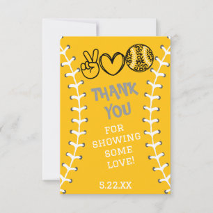 Peace Love Softball Birthday Thank You Card