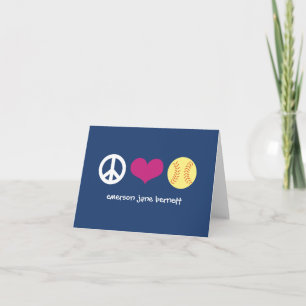 Peace, Love, Softball Blue Letterpress Thank You Card