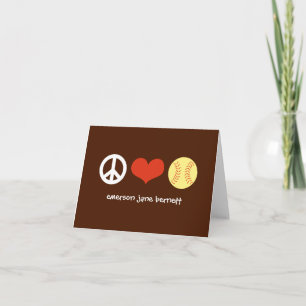 Peace, Love, Softball Brown Letterpress Thank You Card