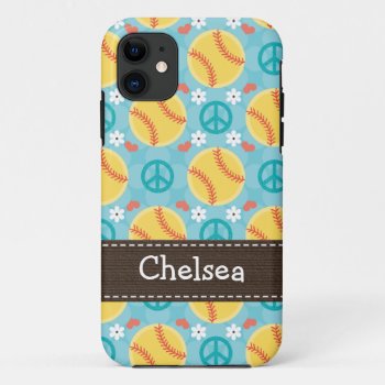 Peace Love Softball Iphone 11 Case by cutecases at Zazzle