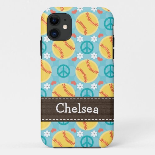 Peace Love Softball iPhone 11 Case