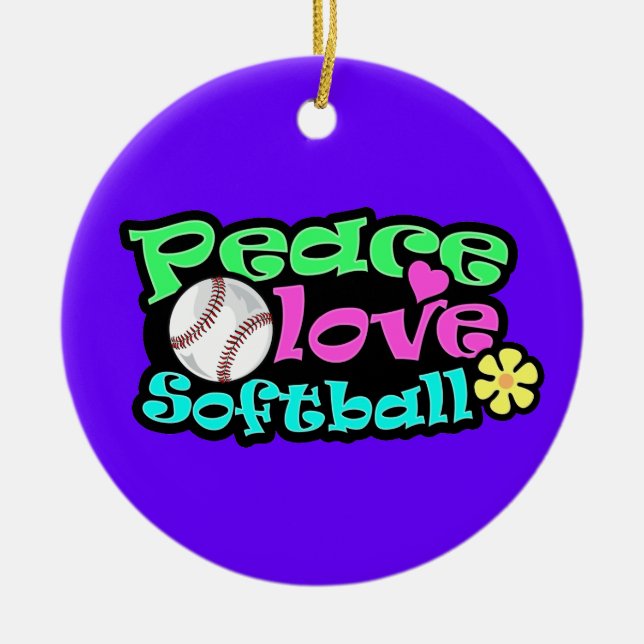 Peace, Love, Softball Ceramic Ornament (Front)