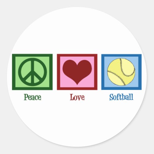 Peace Love Softball Classic Round Sticker