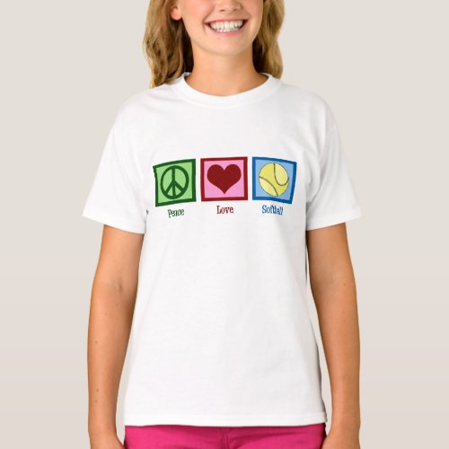 Peace Love Softball Cute Girls Team T_Shirt