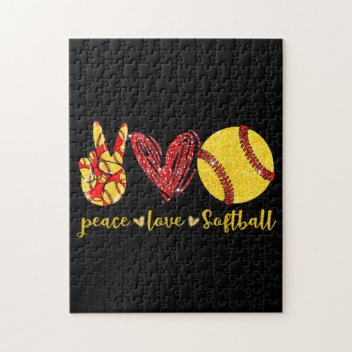 Peace Love Softball Cute Softball Lovers Jigsaw Puzzle