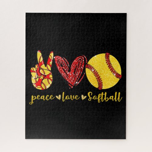 Peace Love Softball Cute Softball Lovers Jigsaw Puzzle