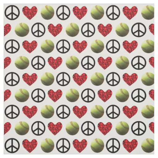 Peace, Love, Softball Design Fabric