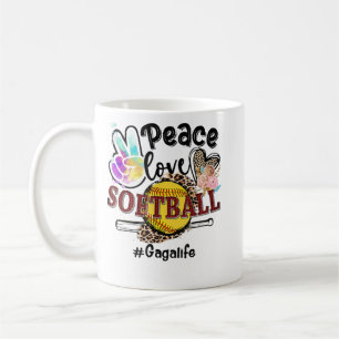 Peace Love Softball Gaga Life Mom Grandma Leopard  Coffee Mug