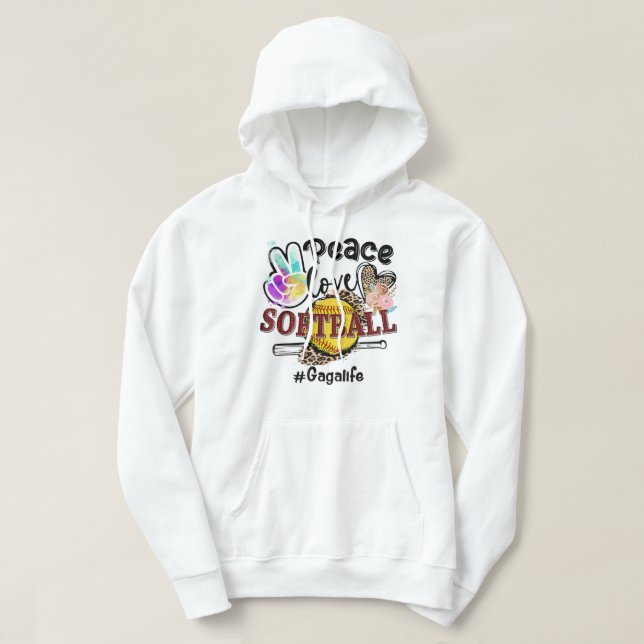 Peace Love Softball Gaga Life Mom Grandma Leopard  Hoodie (Design Front)