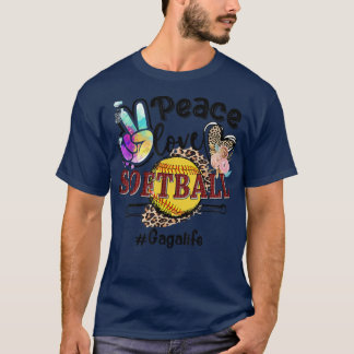 Peace Love Softball Gaga Life Mom Grandma Leopard  T-Shirt