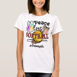 Peace Love Softball Gammy Life Mom Grandma Leopard T-Shirt