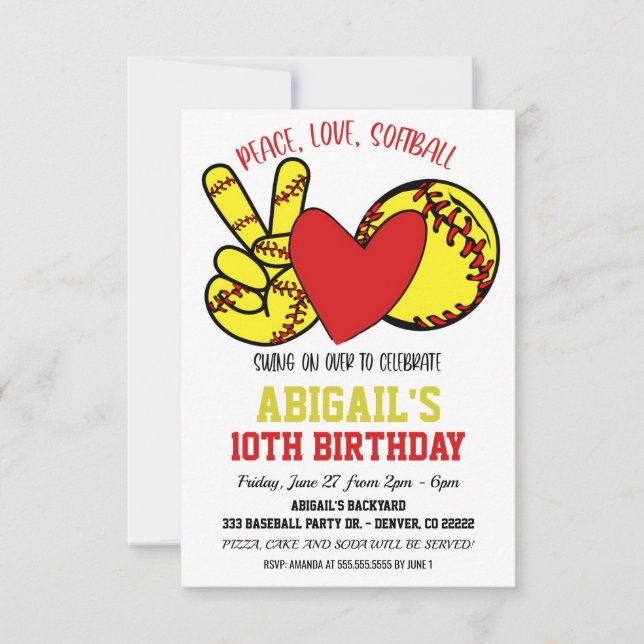  Peace Love Softball Invitation (Front)