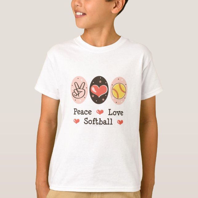 Peace Love Softball Kids Sweatshirt T-Shirt (Front)