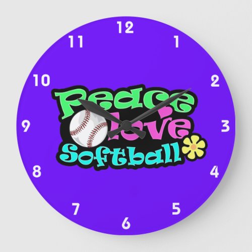 Peace Love Softball Large Clock