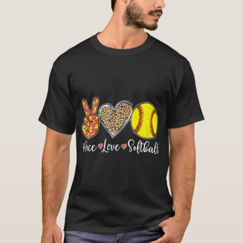 Peace Love Softball Leopard Softball Player Girl M T_Shirt