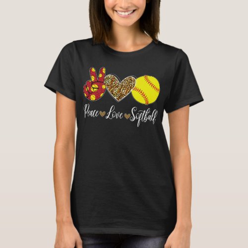 Peace Love Softball Leopard Softball Player Mother T_Shirt