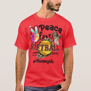 Peace Love Softball Mammy Life Mom Grandma Leopard T-Shirt
