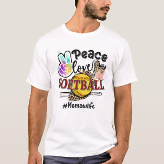 Peace Love Softball Memaw Life Mom Grandma Leopard T-Shirt