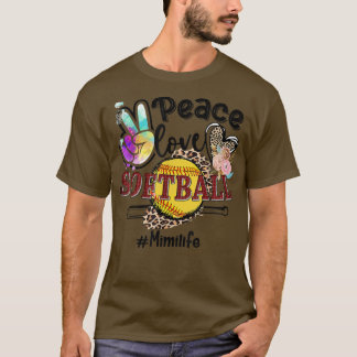 Peace Love Softball Mimi Life Mom Grandma Leopard  T-Shirt
