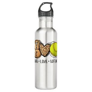 Peace Love Softball Mom Leopard Print Mother's Day Stainless Steel Water Bottle