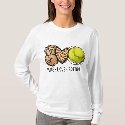 Peace Love Softball Mom Leopard Print Mothers Day T_Shirt