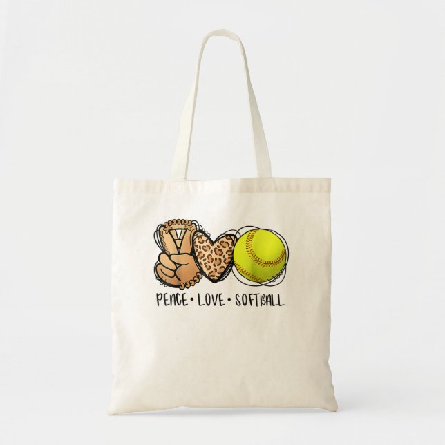 Peace Love Softball Mom Leopard Print Mother's Day Tote Bag (Front)