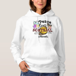 Peace Love Softball Nana Life Mom Grandma Leopard  Hoodie
