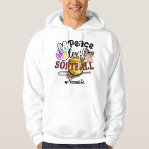 Peace Love Softball Nana Life Mom Grandma Leopard Hoodie