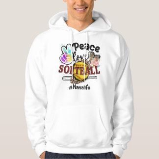Peace Love Softball Nana Life Mom Grandma Leopard  Hoodie