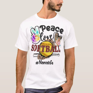 Peace Love Softball Nana Life Mom Grandma Leopard T-Shirt