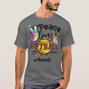 Peace Love Softball Nana Life Mom Grandma Leopard T-Shirt