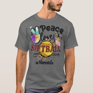 Peace Love Softball Nana Life Mom Grandma Leopard T-Shirt