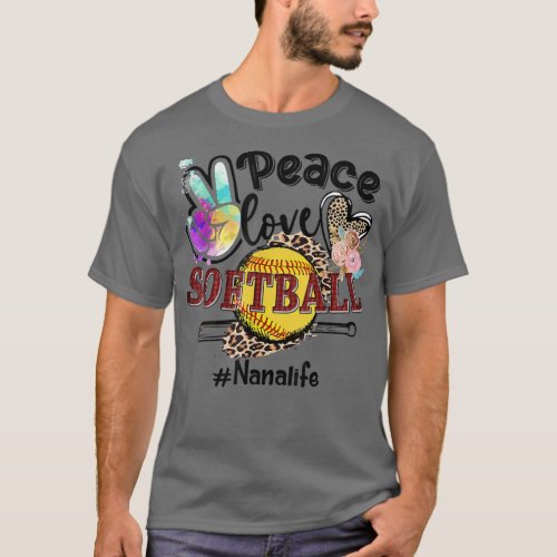 Peace Love Softball Nana Life Mom Grandma Leopard  T_Shirt