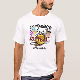 Peace Love Softball Nanna Life Mom Grandma Leopard T-Shirt
