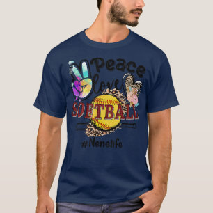 Peace Love Softball Nene Life Mom Grandma Leopard T-Shirt