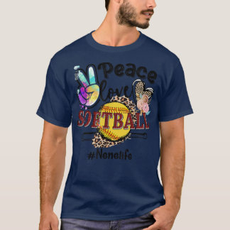 Peace Love Softball Nene Life Mom Grandma Leopard T-Shirt