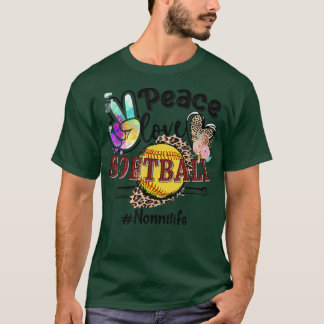 Peace Love Softball Nonni Life Mom Grandma Leopard T-Shirt