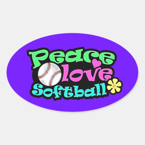 Peace Love Softball Oval Sticker