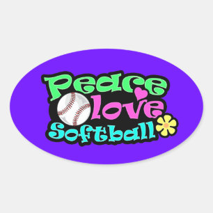 Peace, Love, Softball Oval Sticker