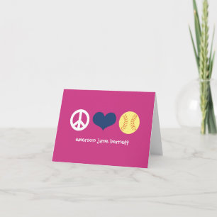 Peace, Love, Softball Pink Letterpress Thank You Card