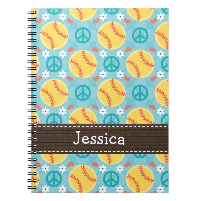 Peace Love Softball Spiral Notebook Journal (Front)