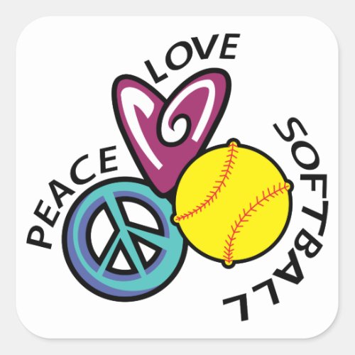 Peace Love Softball Square Sticker