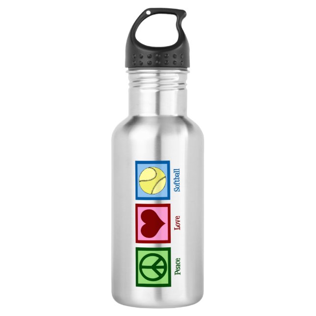Peace Love Softball Stainless Steel Water Bottle (Front)