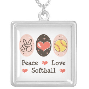 Peace Love Softball Sterling Silver Necklace
