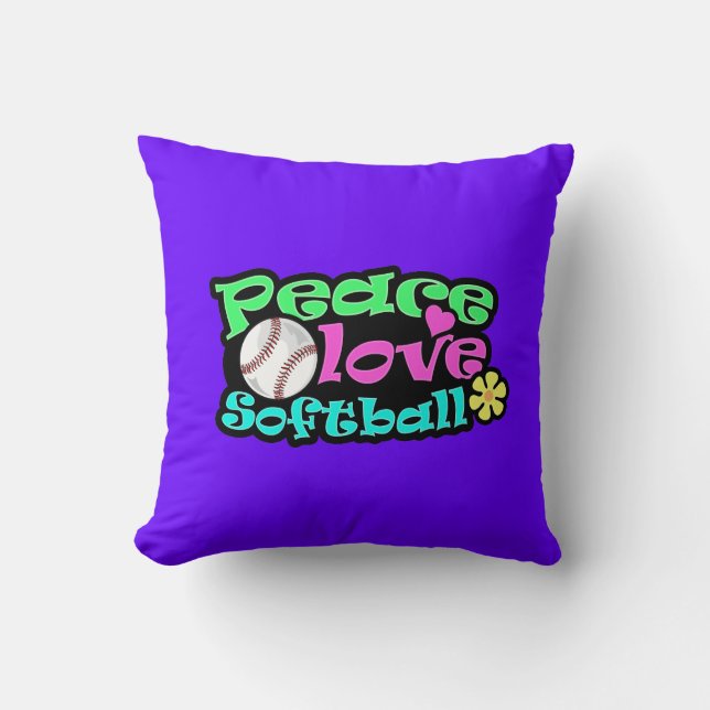 Peace, Love, Softball Throw Pillow (Front)